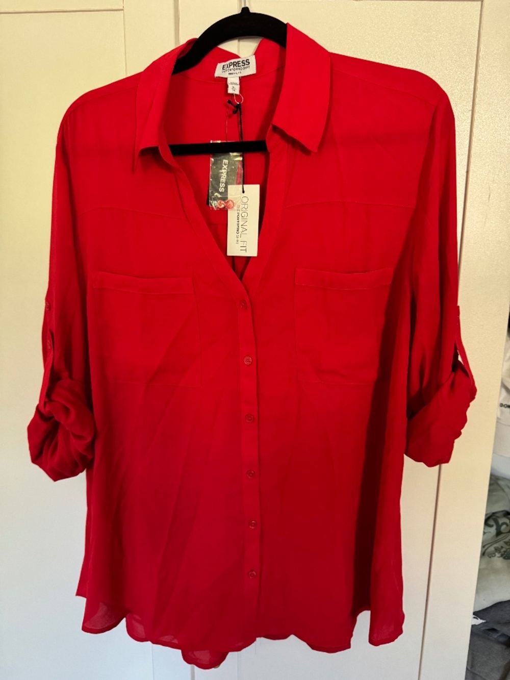 Express Portofino Shirt XL Red Original Fit Button Up Blouse NWT